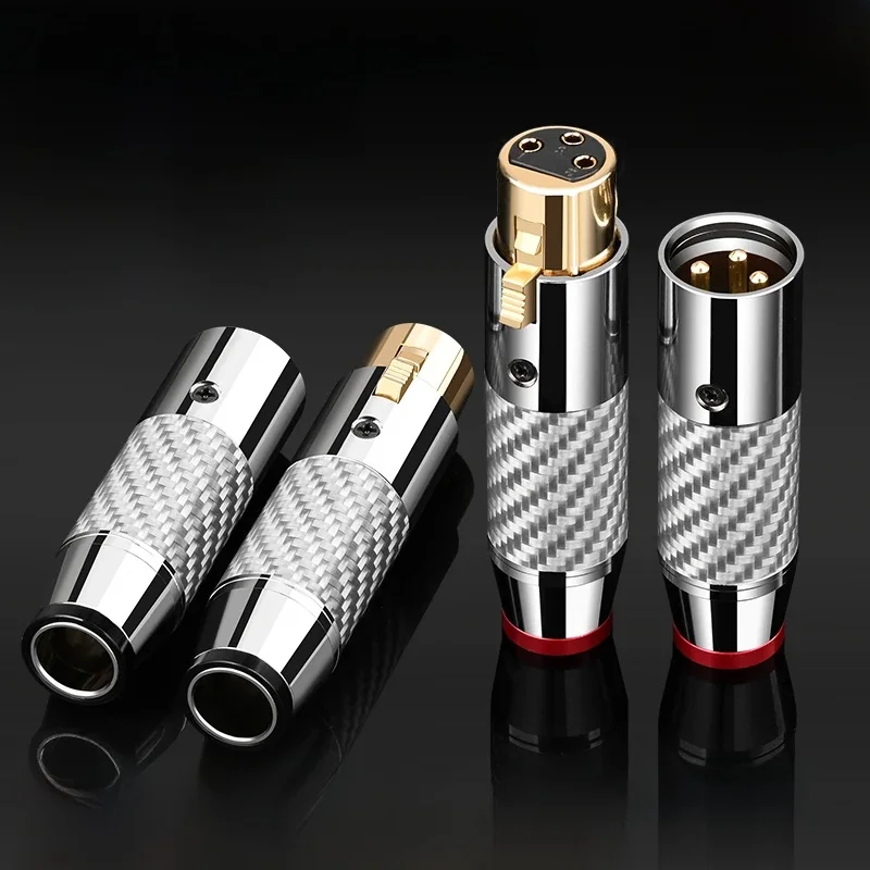 ATAUDIO Connecteurs hi-fi XLR en Fiber de carbone plaquée or, 4 pièces, prise de microphone, haut-parleur à 3 broches, mâle et femelle, pour bricolage, câble xlr 3