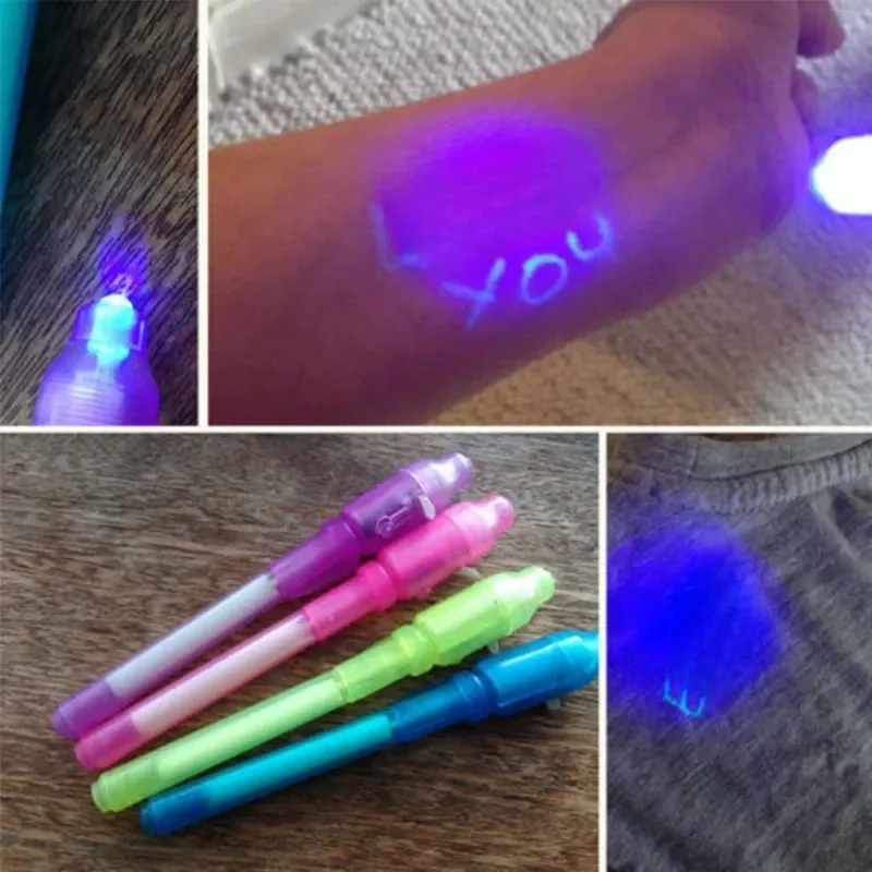 Stylo à encre Invisible avec lumière UV, marqueur magique pour Message Secret, prix de boîte de trésor, cadeaux de fête pour enfants, jouets cadeaux, 1/4 pièces