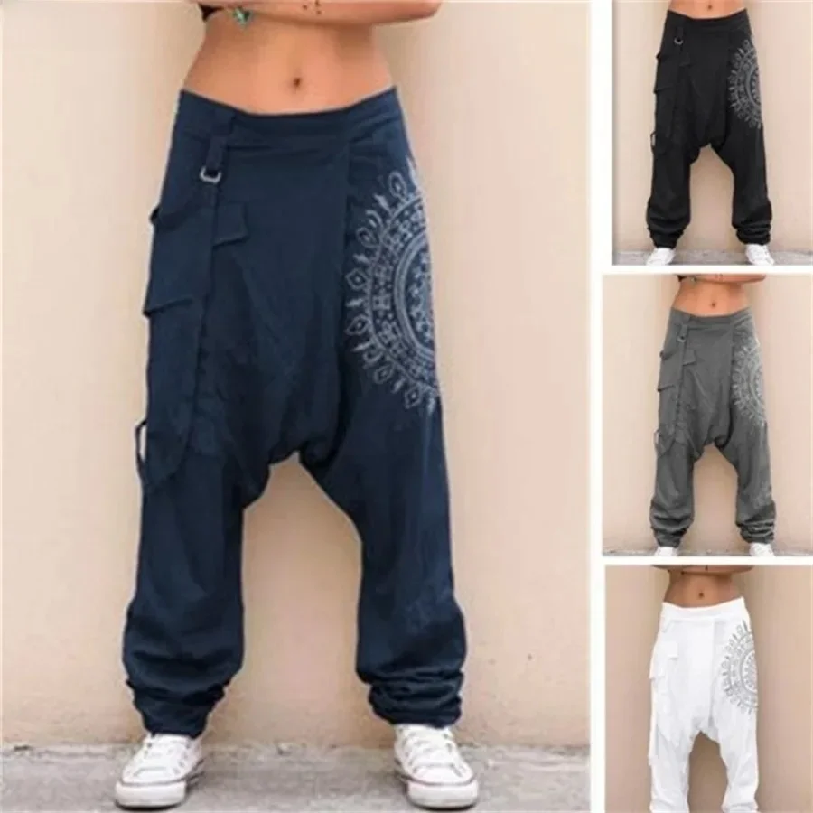 Damskie spodnie haremki z niskim stanem i obniżonym krokiem, vintage nadruk, luźne, szerokie nogawki, styl hip-hop, casualowe, spodnie z krzyżowym krojem, 2026 — zdjęcie 2