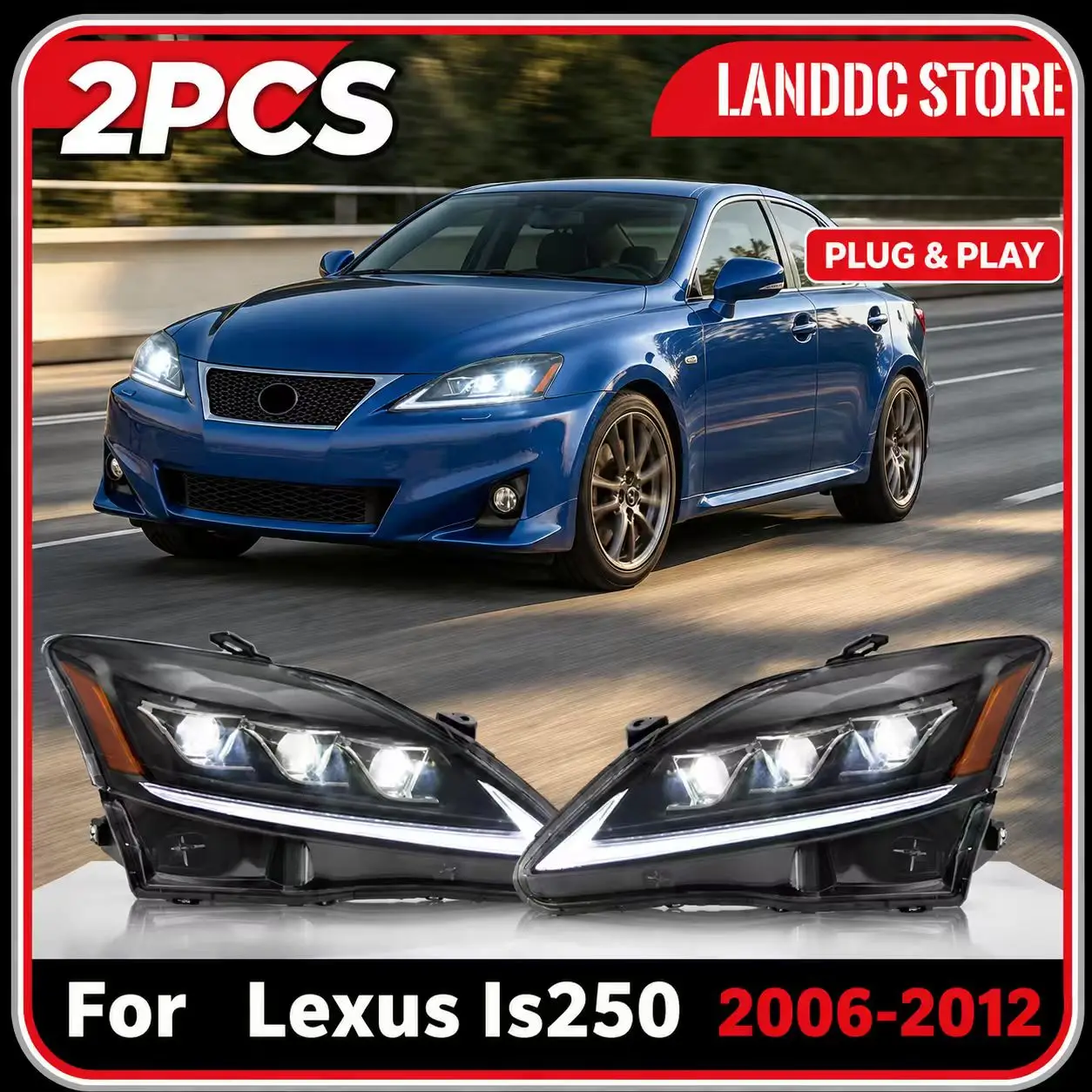 2 Stuks Led Koplampen Voor Lexus Is250 2006-2012 Start-Up Animatie Sequentiële Lichten Montage Is350 Is220D/Is F