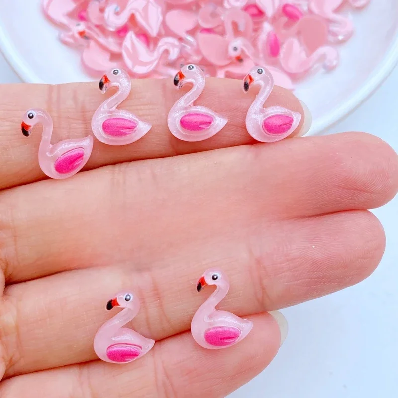 50 pièces nouveau mignon Mini 10*13mm dessin animé Animal flamant résine Figurine artisanat Flatback ornement fabrication de bijoux accessoires de coiffure