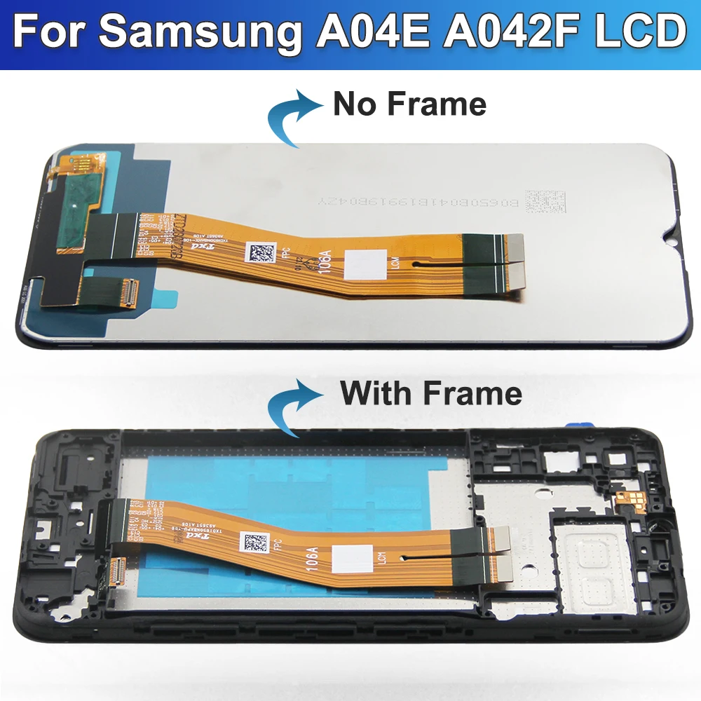 A04E Screen for Samsung Galaxy A04e A042 A042F A042F/DS Lcd Display Digital Touch Screen Assembly with Frame for Samsung A04e