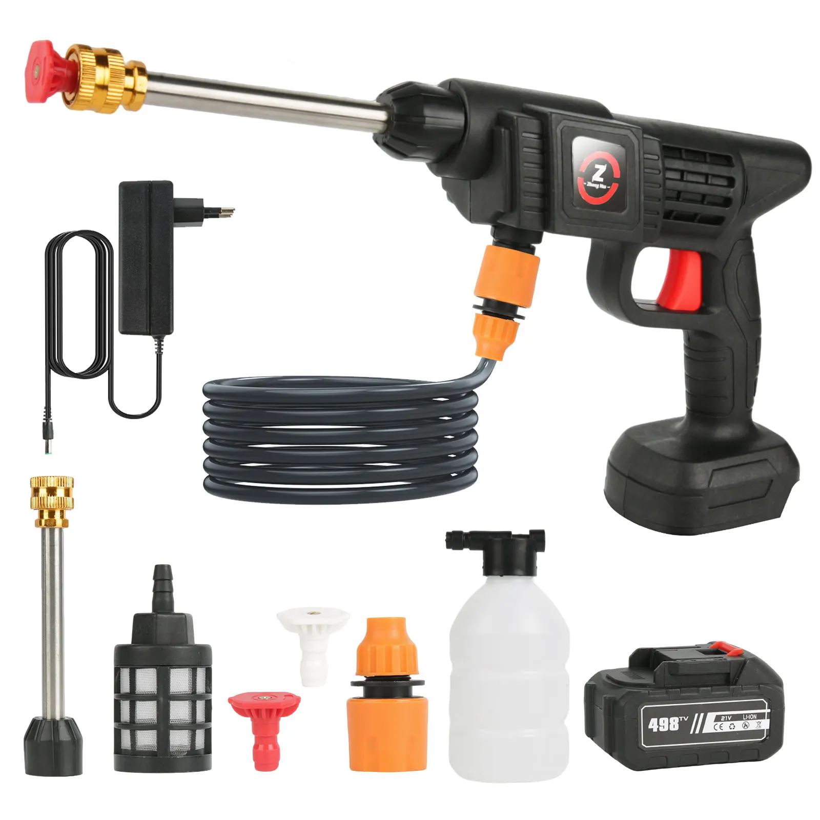 Hochdruck-Wasserpistole mit Multifunktionsdüse, Leistungsstarker Motor, Selbstansaugend, 200W, für Autowäsche, Bewässerung, Tierpflege