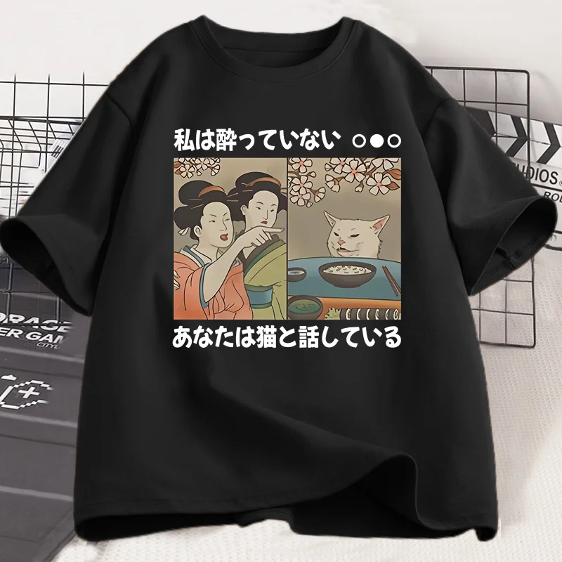 Japanischen Stil Cartoon Katze T-Shirts Sommer Harajuku Kawaii Katze Gedruckt Kurzarm T-shirts Harajuku Y2K Tops Vintage Streetwear