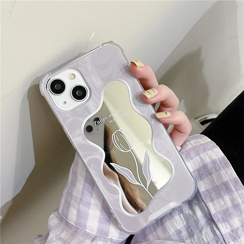 Ins purple tulip mirror Phone Case For iPhone 11 Pro Max X XS Max XR For iPhone 6 7 8 Plus  For hua wei P60/P60PRO