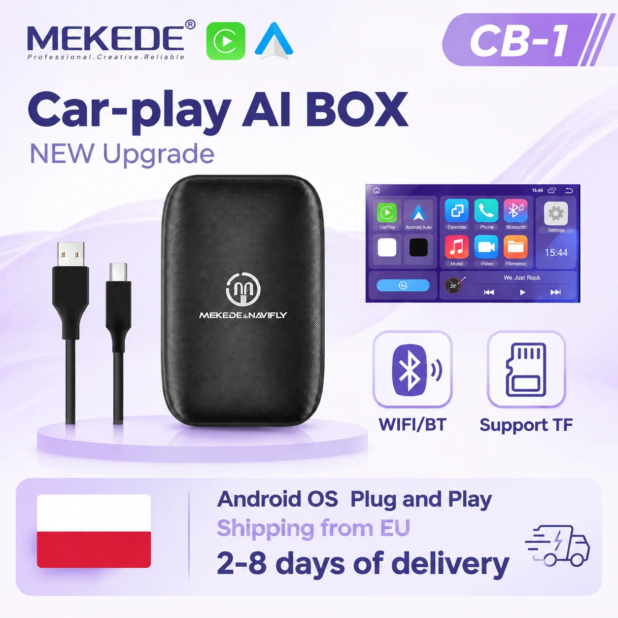 Nowy, ulepszony model Android AI BoX TV Box dostępny w magazynie w UE, gotowy do użycia, bezprzewodowy Car-Play, bezprzewodowy Android Auto, obsługuje YouTube i Netflix, inteligentne systemy