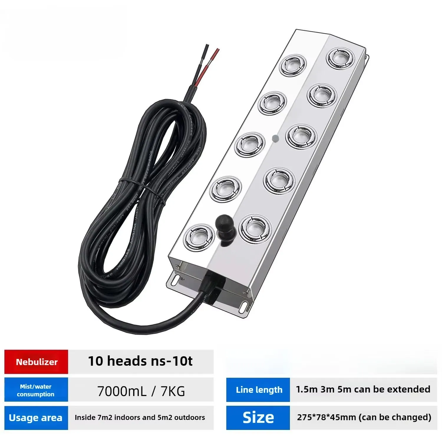 Piastra di Atomizzazione a Ultrasuoni a 10 Testine DC 48V, in Acciaio Inossidabile, Umidificatore Industriale 7000 ML/H, Generatore di Nebbia Intensa, Alimentatore Non Incluso