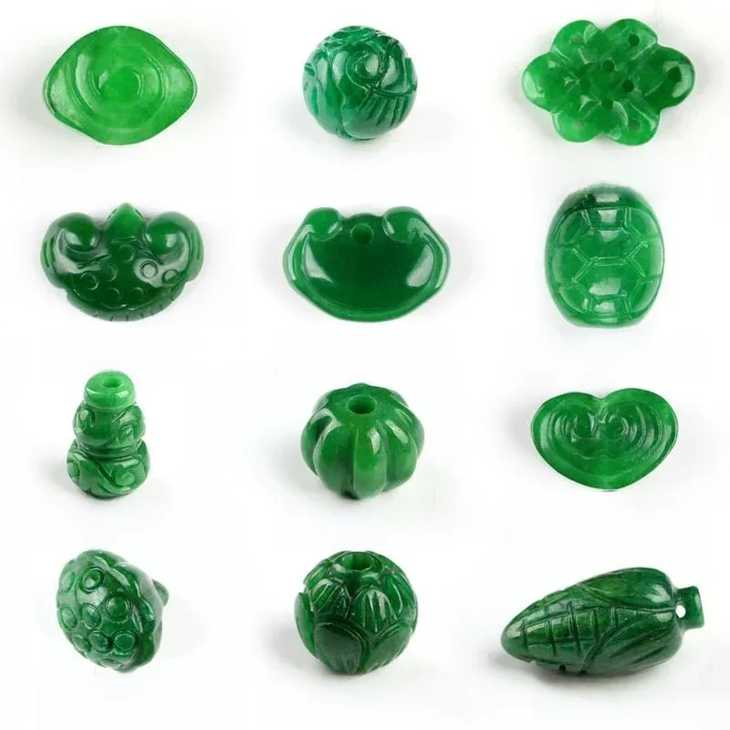 5pc naturalny szmaragd zielonego jadeitu rzeźbione szczęśliwe koraliki kolczyk wisiorek bransoletka chiński naszyjnik biżuteria moda Amulet prezenty kobiety — zdjęcie 2