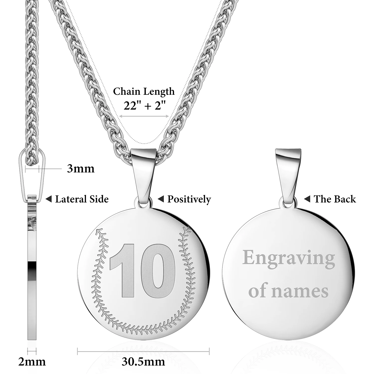 

Arabic Number Stainless Steel Baseball Necklaces Number 0-99 Engraveable Name Pendant Jewelry for Men Women Gift 30.5mm*22inch