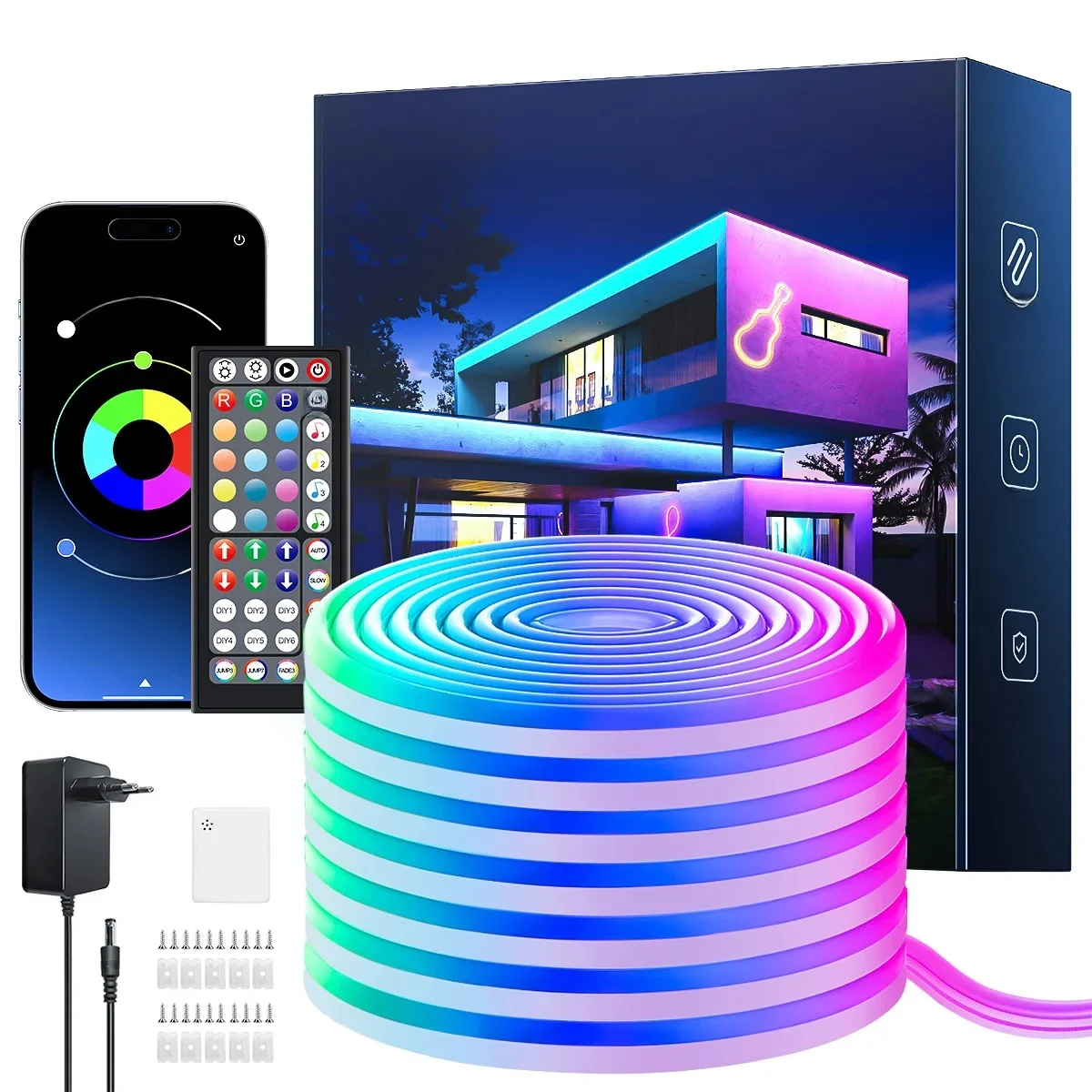 RGB flexibele neonstripverlichting met app/afstandsbediening, meerdere modi, muzieksynchronisatie, IP65 waterdichte LED-strip neon touwlamp - afbeelding 2