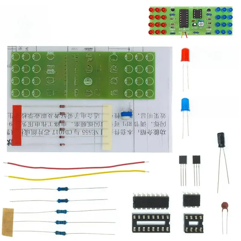 NE555 CD4017 IC LED zestawy świateł elektronicznych czerwony niebieski dwukolorowy zestaw do samodzielnego montażu stroboskop elektroniczny garnitur migające światła komponenty DIY — zdjęcie 2