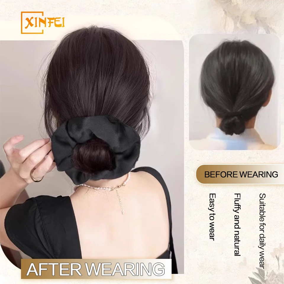 Synthetic Women  Elegant Flower Bud Band Grabber Wig Natural Simulation Lazy Style  Korean Style Fluffy Clip Ball Hair Bun