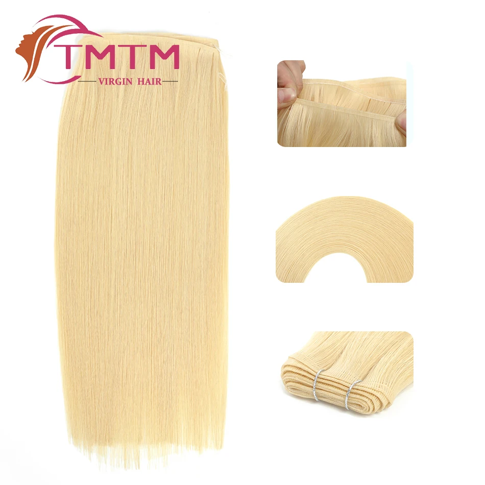 Flat Silk Weft Extensions 100% Virgin Human Hair Double Drawn Sew In Weft Flat Track Weaves Natural Straight 5 Available Lengths