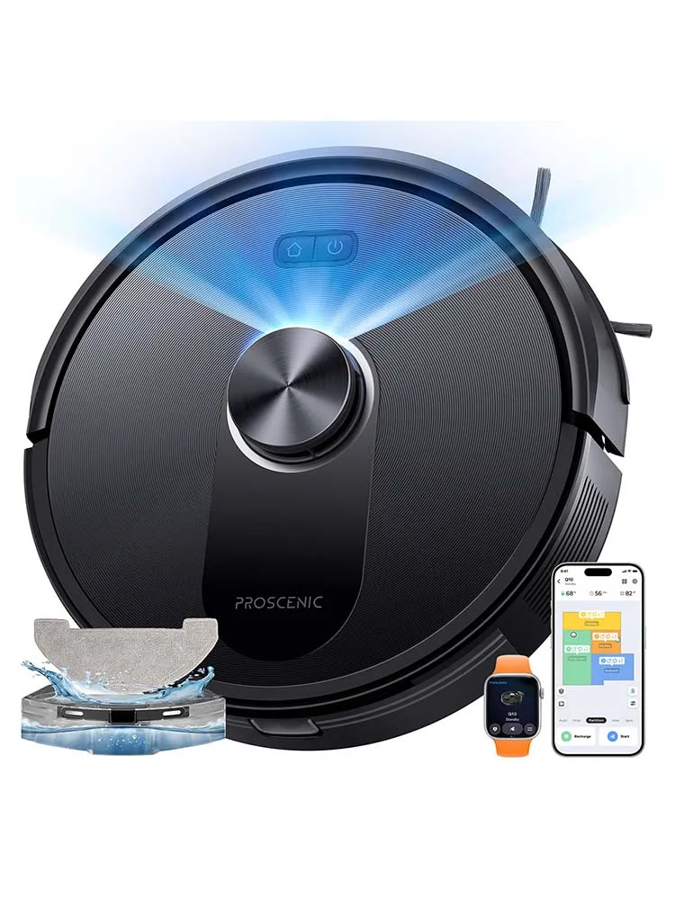 Aspirateur robot Proscenic Q10 avec serpillière, aspiration puissante de 8000 Pa, 360 ° Navigation LIDAR, autonomie de 200 minutes, recharge et reprise automatiques