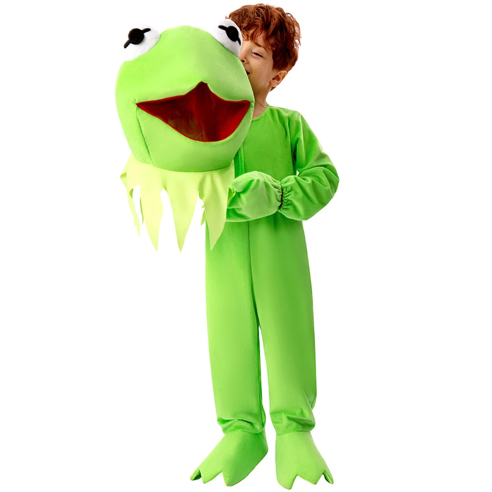 Muppets Kermit Costume Green Animal The Frog Child Costume Kids Fancy Dress Kermit Puppet Jumpsuit Set for Kids