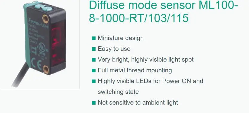 Diffuse mode sensor ML100-8-1000-RT/103/115