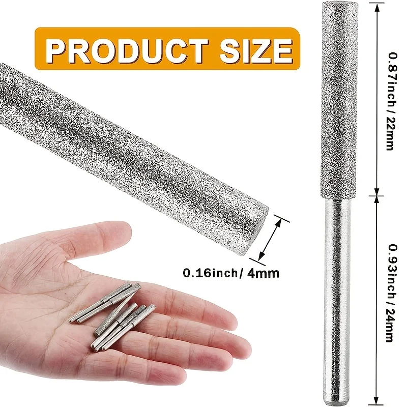 8-Piece Set of Diamond Chain Saw Sharpener Set, Titanium Coated Corundum Grinding Head Metal Rotating Tool Grinding Stone File