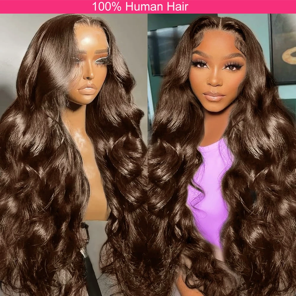 13x4 Body Wave Chocolate Brown Lace Front Wig HD Transparent 30 Inch Lace Front Wigs Human Hair Glueless Frontal Wig Human Hair