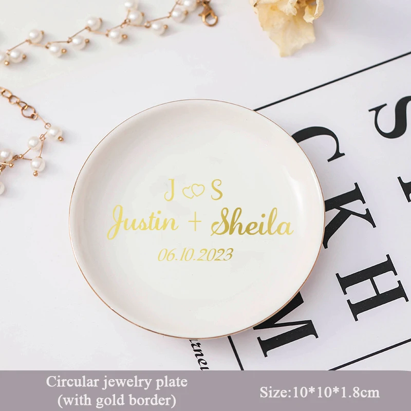 Customized Ceramic Engagement Ring Plate Jewelry Tray Bride Wedding Gift Couple Personalized Name Jewelry Plate Christmas Gift