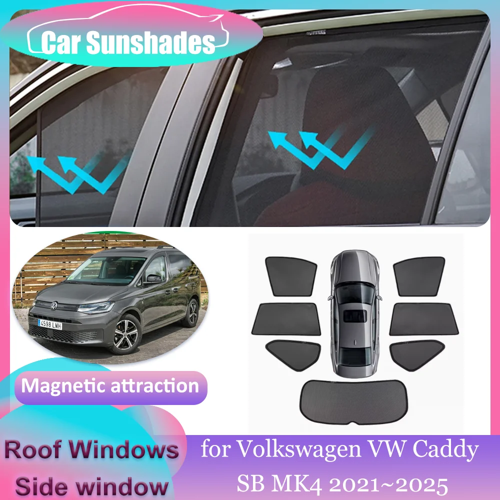 

Магнитные солнцезащитные козырьки для Volkswagen VW Caddy SB MK4 2021 ~ 2025, солнцезащитный козырек на крыше, занавеска на лобовое стекло, аксессуары для крыши люка