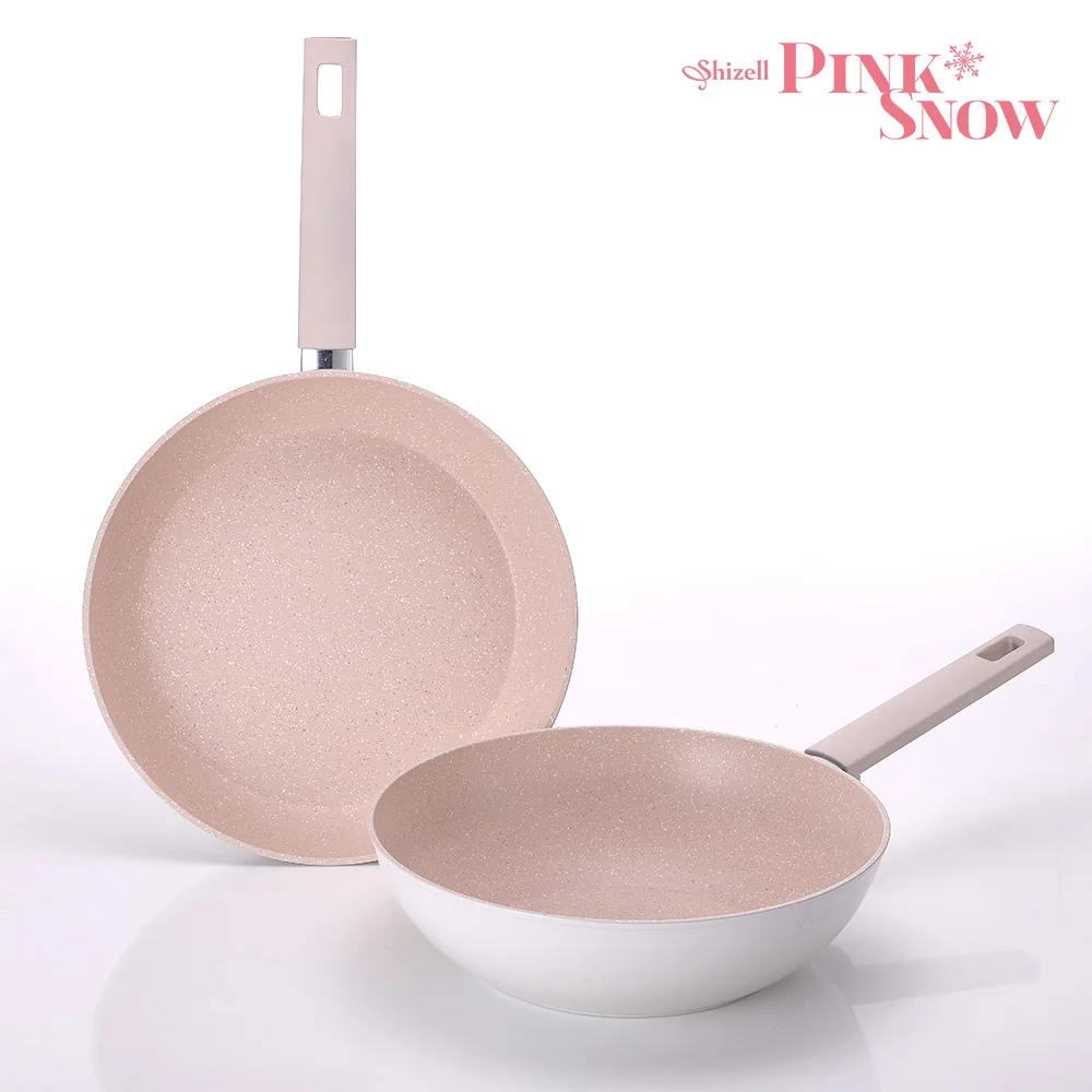 Shizell Pink Snow IH Frying Pan 2-Piece Set (28cm Frying Pan / 28cm Wok) - Frying Pan, Wok, Induction, Stir-Fry, Pasta