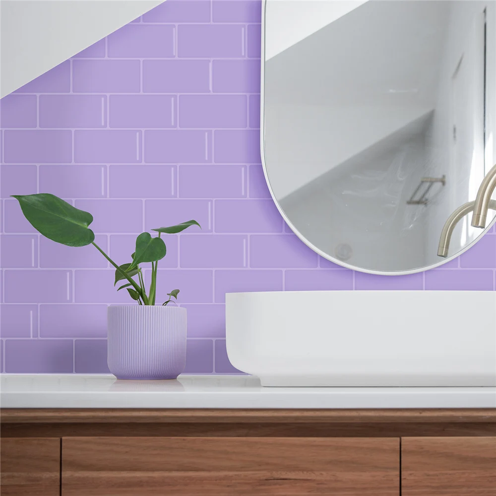 Simulation Purple Tile Stickers For Bath Kitchen Wall Waterproof Bathroom Wash Basin Wall Sticker Self-adhesive 3D Wallpaper DIY