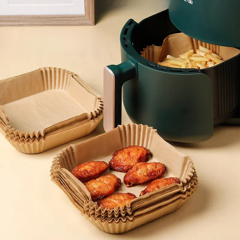 50 pièces/ensemble friteuse à Air papier jetable carré cuisson papier doublures papier Barbecue plaque antiadhésive Airfryer accessoires de cuisine