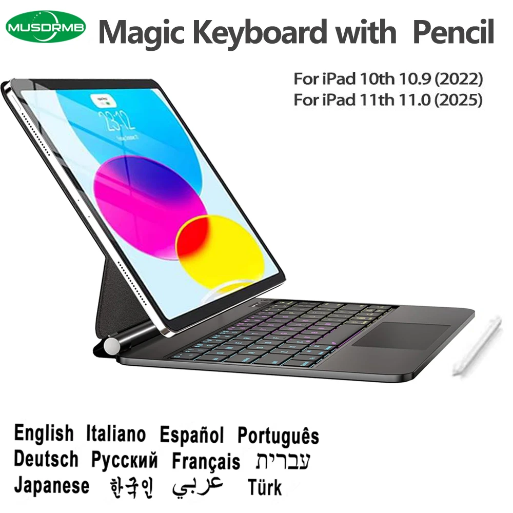 

Magic Keyboard Case for iPad 11th Generation 2025 11 inch A16 A3354 A335510th Gen 2022 10.9 A2696 A2757 and Active Stylus Pencil