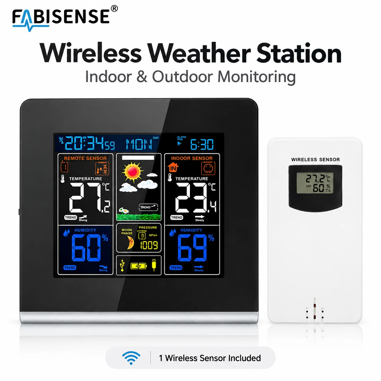 station-meteo-domestique-sans-fil-fabisense-thermometre-et-hygrometre-interieur-exterieur-barometre-avec-previsions-phase-de-la-lune-alarme-alimentation-par-usb