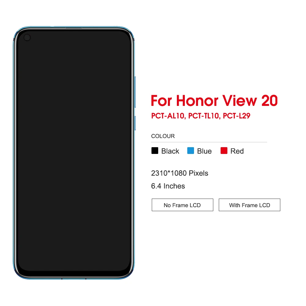 6.4\'\' For Honor View 20 LCD Display Touch Screen For Honor V20 Display PCT-AL10 PCT-TL10 PCT-L29 Screen With Frame Replace