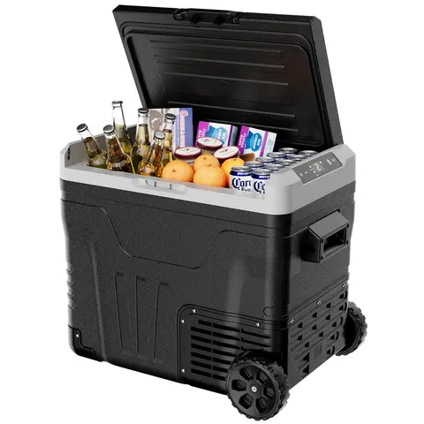 SIMZLIFE 12V Car Refrigerator, 52QT(49L) Portable Freezer 12V/24V DC 110-240V AC,Electric Cooler with Wheels & 2 Baskets