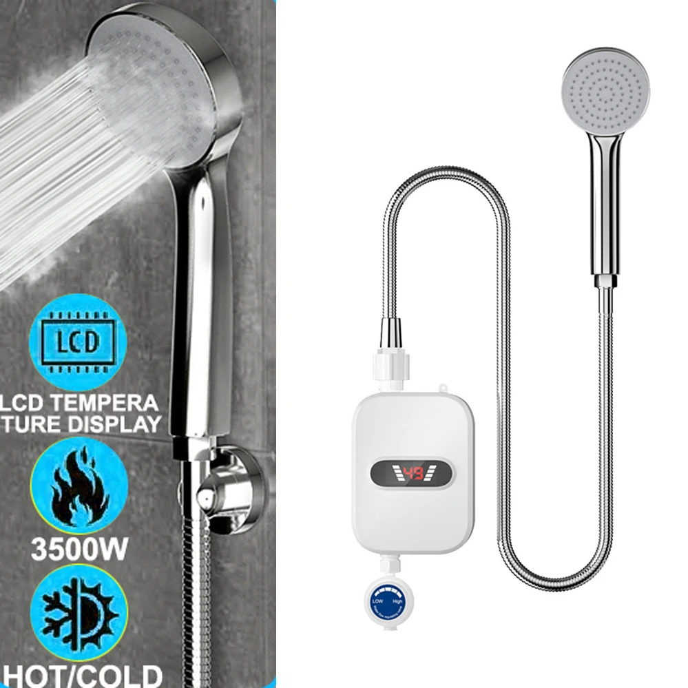 3500W Mini Set doccia con riscaldamento elettrico istantaneo dell'acqua Display digitale LCD Cucina Bagno Riscaldatore di rubinetto dell'acqua calda senza serbatoio