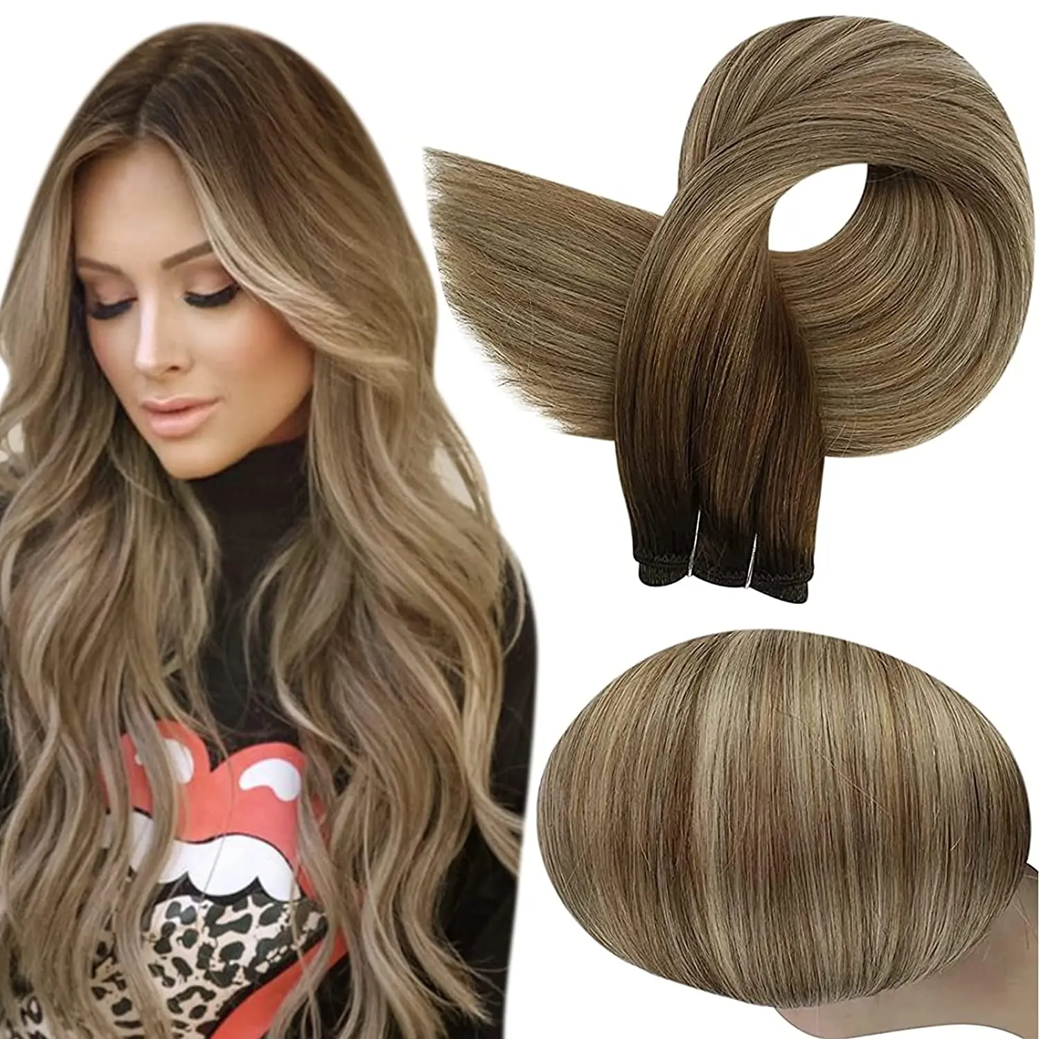 Full Shine Human Hair Inslag Extensions Haarbundels 100G Ombre Blonde Kleur Naaien In Zijdeachtige Rechte Remy Huid Dubbele Inslag Voor Salon