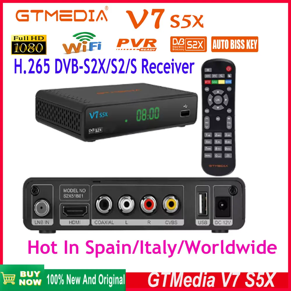 Gtmedia V7S5X Satellite TV Receiver DVB-S2X/S2/S Full HD 1080P H .265(8bit) Set-top Box support USB Wifi Digital Receptor V7 HD