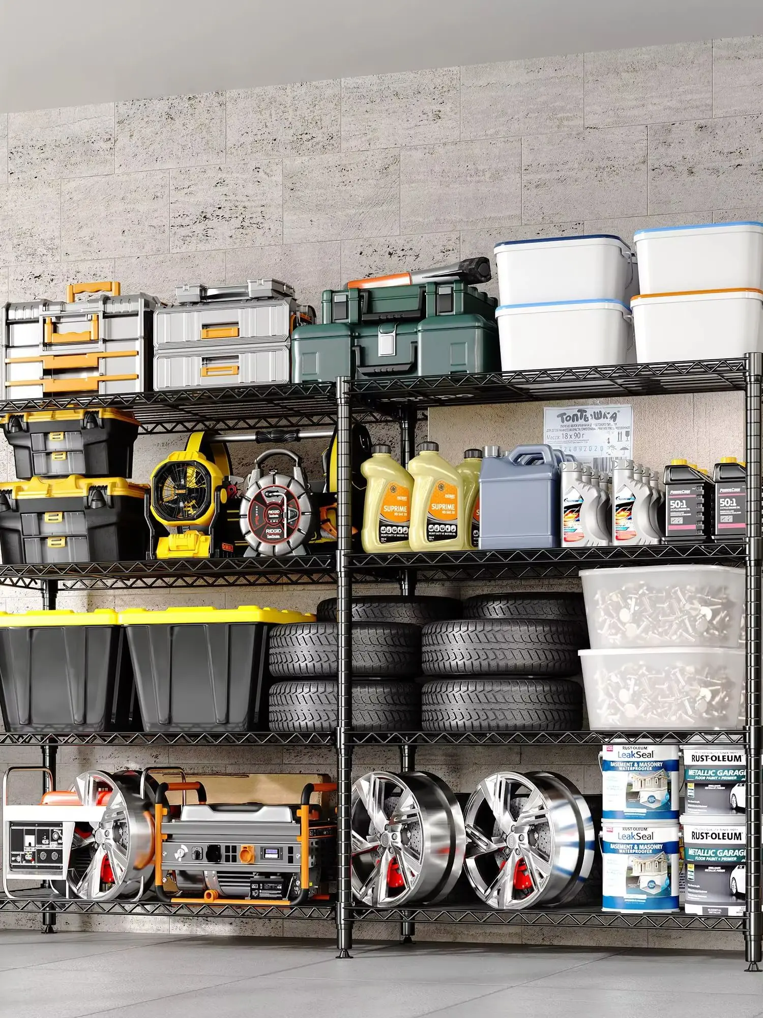 Schwerlastregal, 4/5-stöckig, höhenverstellbar, Metallregal für Garage, Küche, Speisekammer, maximale Traglast 875 kg