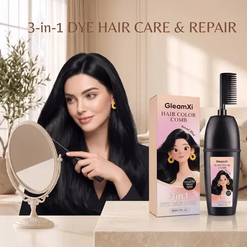 Herbal Hair Dye Comb 3-in-1 Quick Natural Plant Extract Deep Nourish Repair Roots Boost Vitality Long Lasting Mild Formula Gray Coverage Natural Hair Color Comb