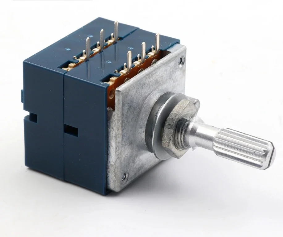 1Pc 10K 20K 50K 100K 250K 500K Japan ALPS RK27 Podwójny potencjometr stereo 10~500KAX2 Wałek radełkowany RK27 Przełącznik obrotowy 6pin — zdjęcie 2