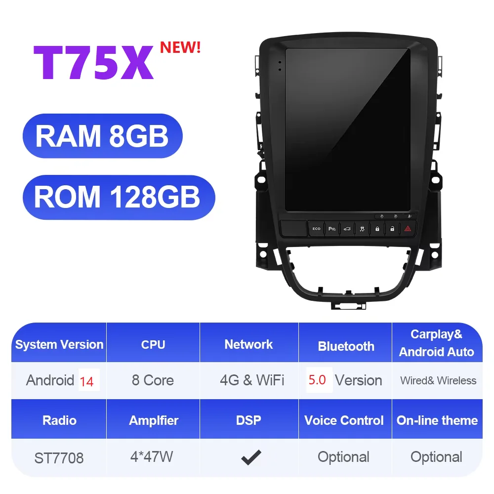 ISUDAR Android 14 Car Radio For Opel Astra J Verano Vauxhall 2009-2013 Multimedia Player 2 Din Tesla Style GPS Carplay Stereo image 3