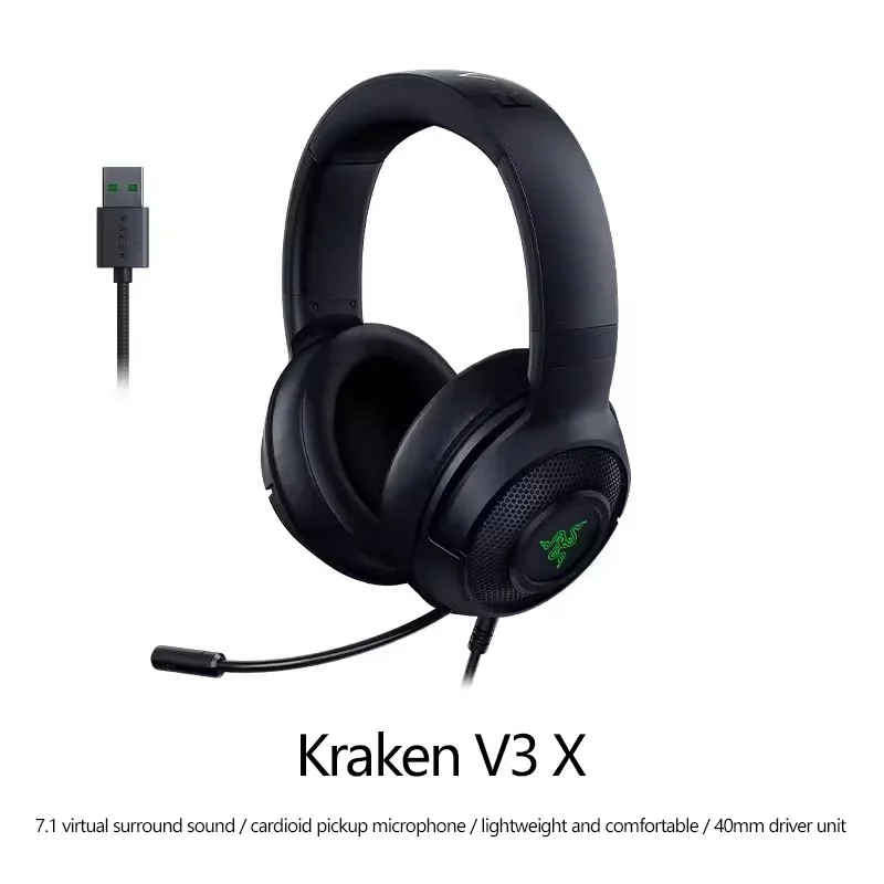 سماعة رأس سلكية للألعاب USB مثبتة على الرأس من Razer Kraken V3 X بدون زمن صوت محيطي 7.1 #1