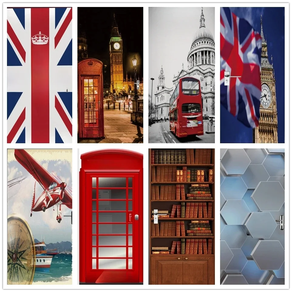 3D tapety drzwi naklejki UK Big Ben flaga na ścianę naklejki samoprzylepne winylu londyn platforma plakat drzwi wewnętrzne wystrój — zdjęcie 2