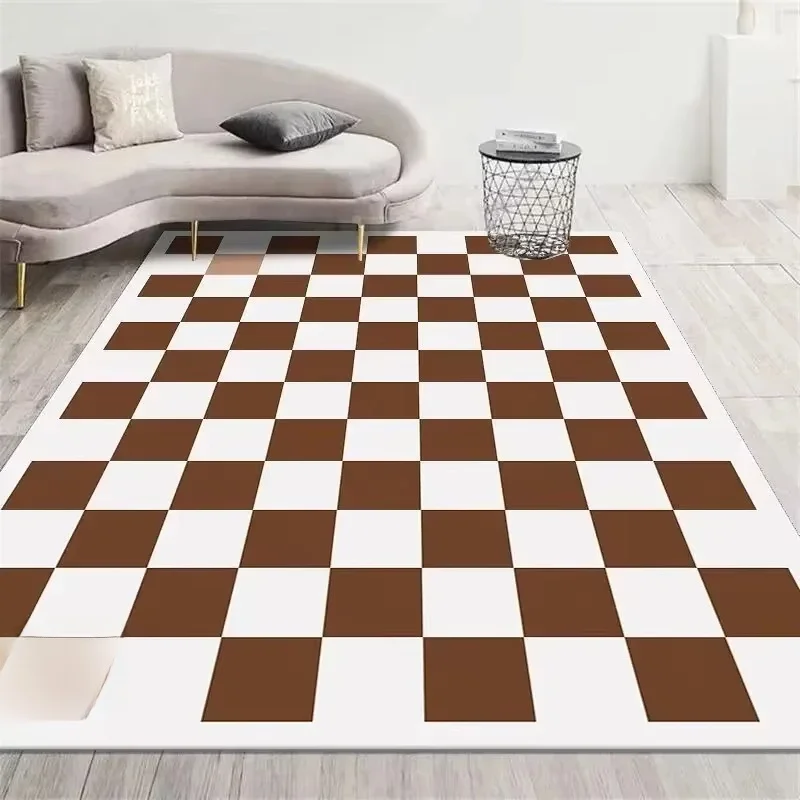 Mode Retro Dambord Tapijt Woonkamer Slaapkamer Decoratie Nachtkastje Antislip Zachte Mat Thuis Wasbare Pluche Tapijten Aanpasbaar - afbeelding 2