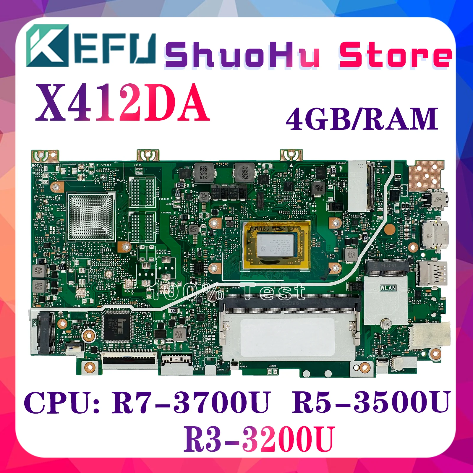 KEFU X412DK Notebook Mainboard For ASUS X412DA A412D F412D X412D Laptop Motherboard W/R3-3200U R5-3500U R7-3700U 4GB/RAM V2G/GM