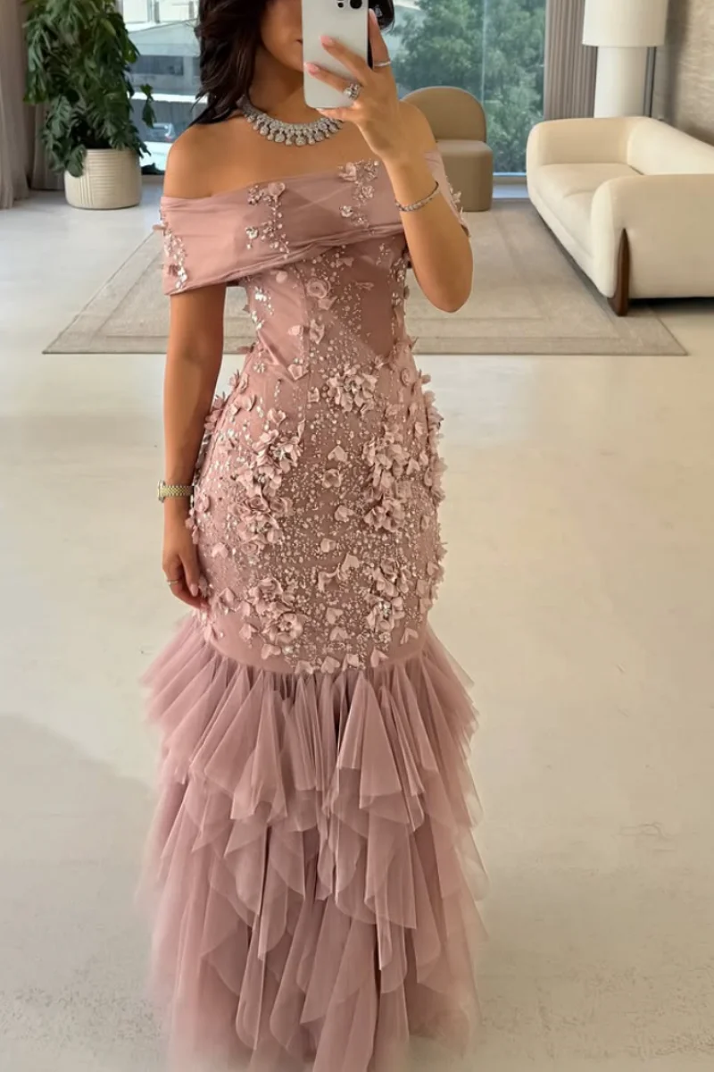 فساتين سهرة Jessica Glitter ثلاثية الأبعاد رائعة باللون الوردي الفاخر للحفلات الراقصة والمناسبات الرسمية فيستدوس دي غالا مخصصة