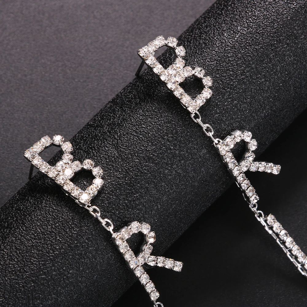 Luxury Women Letter Bride Long Pendant Earrings Fashion Rhinestone Statement Earring Wifey Wedding Jewelry