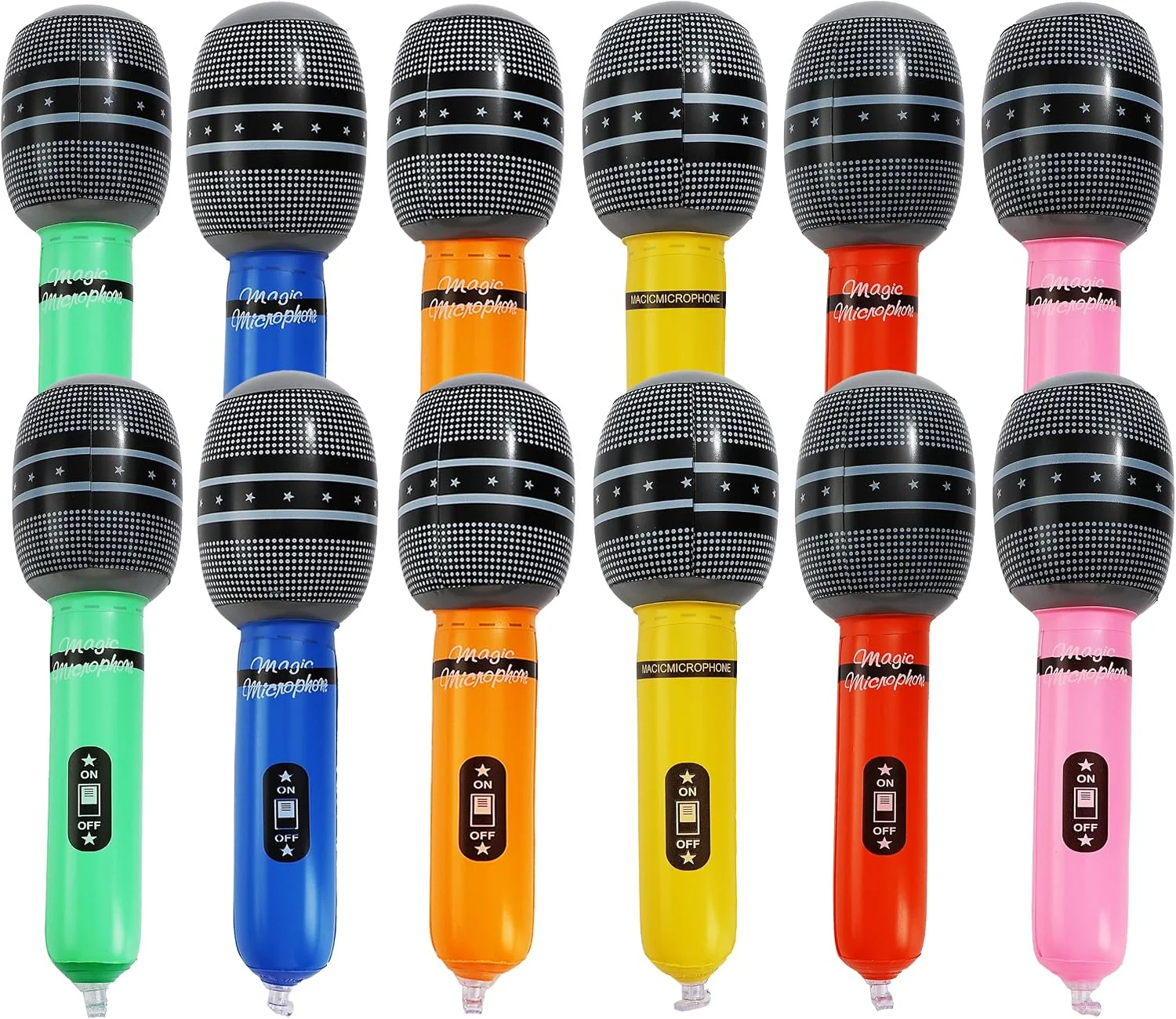 12Pcs PVC Inflatable Microphone Toy, Fake Microphone Prop for Kids Karaoke, Concert Theme Birthday Party Decorations Favor Suppl