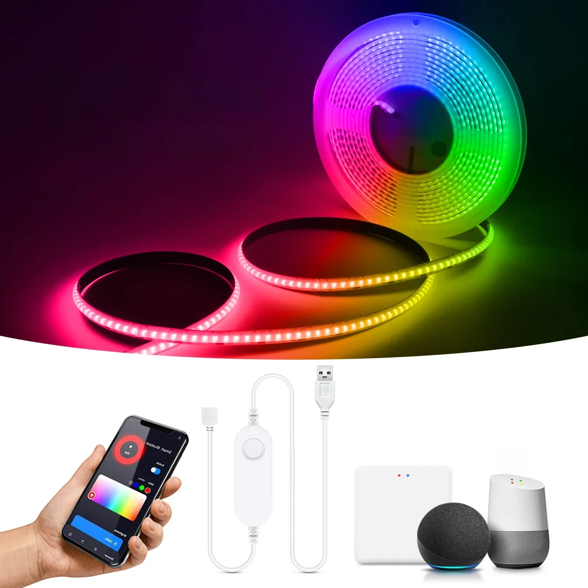 ZigBee W/WW/RGB LED Streifen Smart Tuya Alexa Lichter USB 5V Dimmbare COB Neon Band mit LED Controller Hause Zimmer Schlafzimmer Dekoration