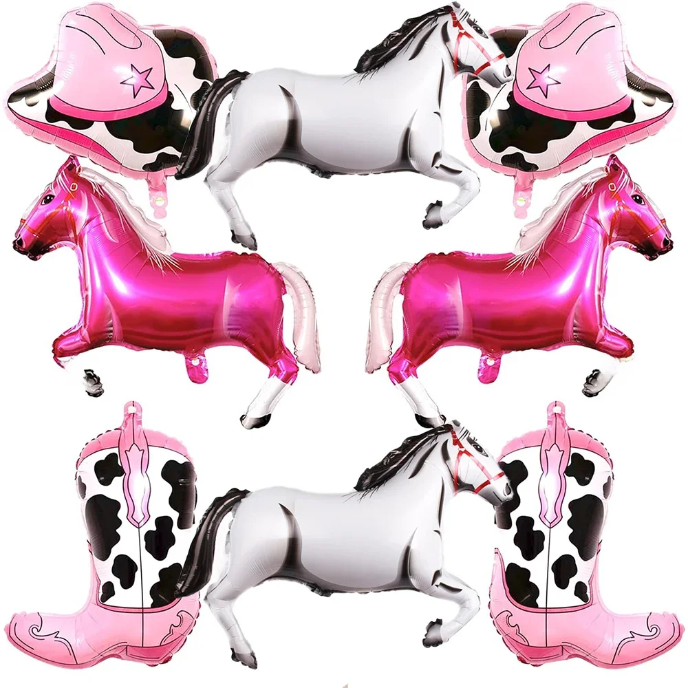 Chapeau de botte rose de Cowgirl occidentale, 2 pièces, ballons en aluminium, décors de fête d'anniversaire de cheval pour filles, dernier rodéo, fournitures de réception-cadeau pour bébé