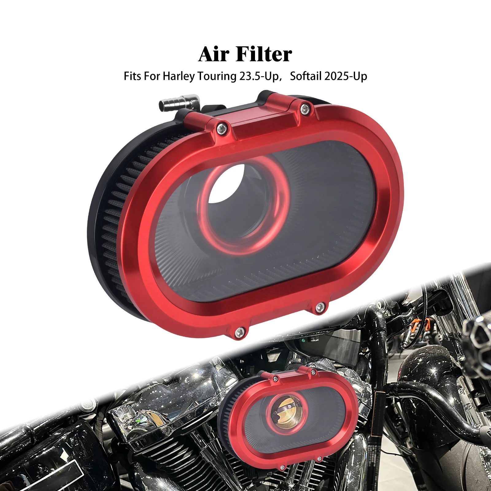 

Red Transparent Air Cleaner Filter Fit For Harley Fat Boy FLFB Heritage Classic FLHC Low Rider S FXLRS 2025
