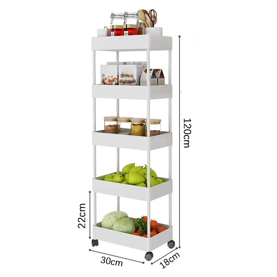 وحدة رفوف مكونة من 5 طبقات، بلاستيك، قابلة للفصل، بعجلات، وحدة رفوف متعددة المستويات للدراسة المنزلية، المطبخ، غرفة المعيشة والحمام - بلاستيك متين، سهل التجميع #6