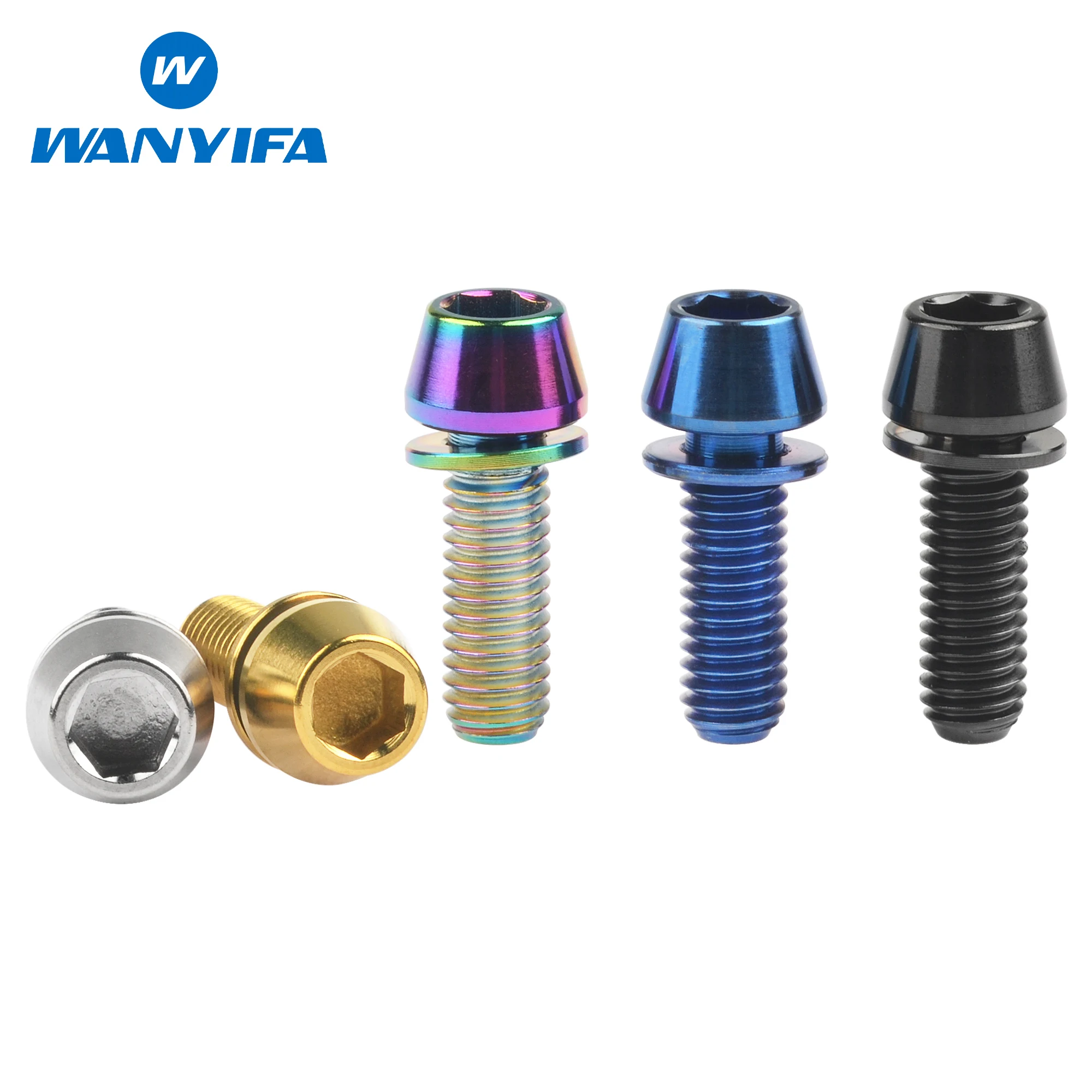 Wanyifa Titanium Bolt M6x16 18 20 25mm Taper Hex Head with Washer Screw for Bicycle Stem Disc Brake Bottle Cage Ti Fasteners